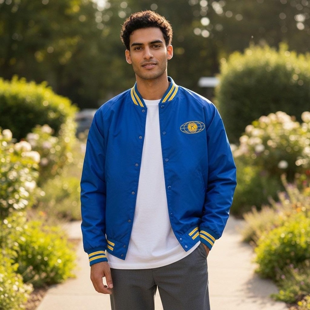 Mens Large Jacket Satin Bomber Blue Vintage Kiwanis Club Dunbrooke Pla Jac